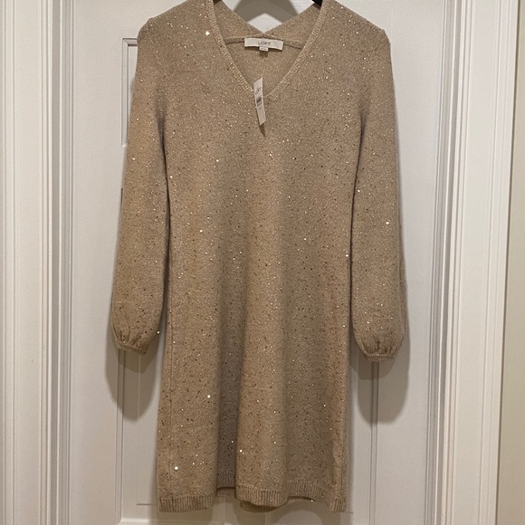 Gold Sequin LOFT Sweater Dress - Picture 2 of 7
